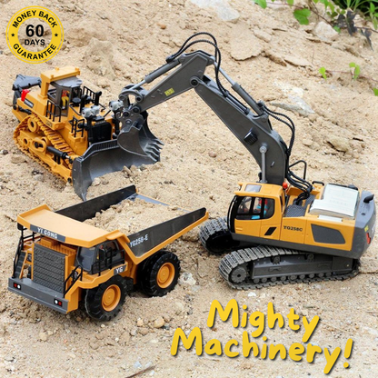 Precision RC Mighty Machinery, dump truck, excavator and bulldozer