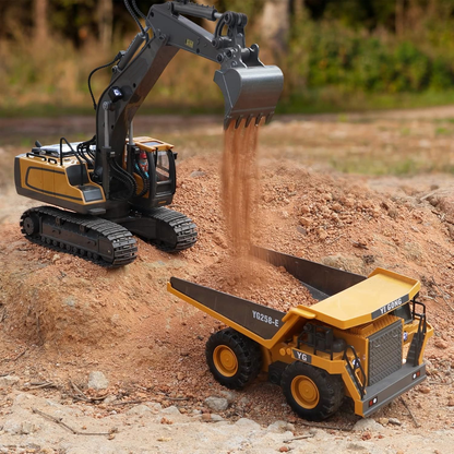 Precision RC mighty machinery excavator loading dump truck